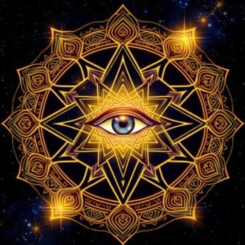 Sacred geometry mandala with all-seeing eye